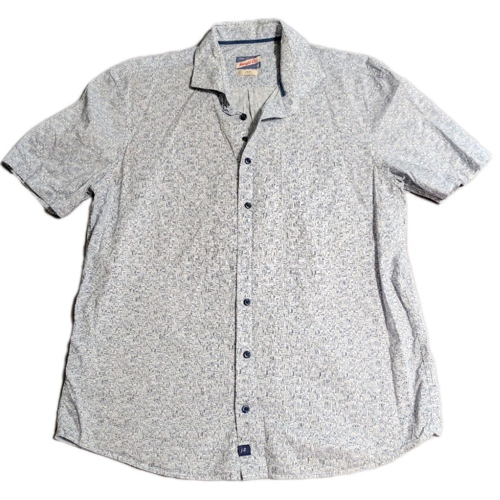 Johnnie-O Hangin Out Shirt Mens Large Blue White Cityscape Print Button Up